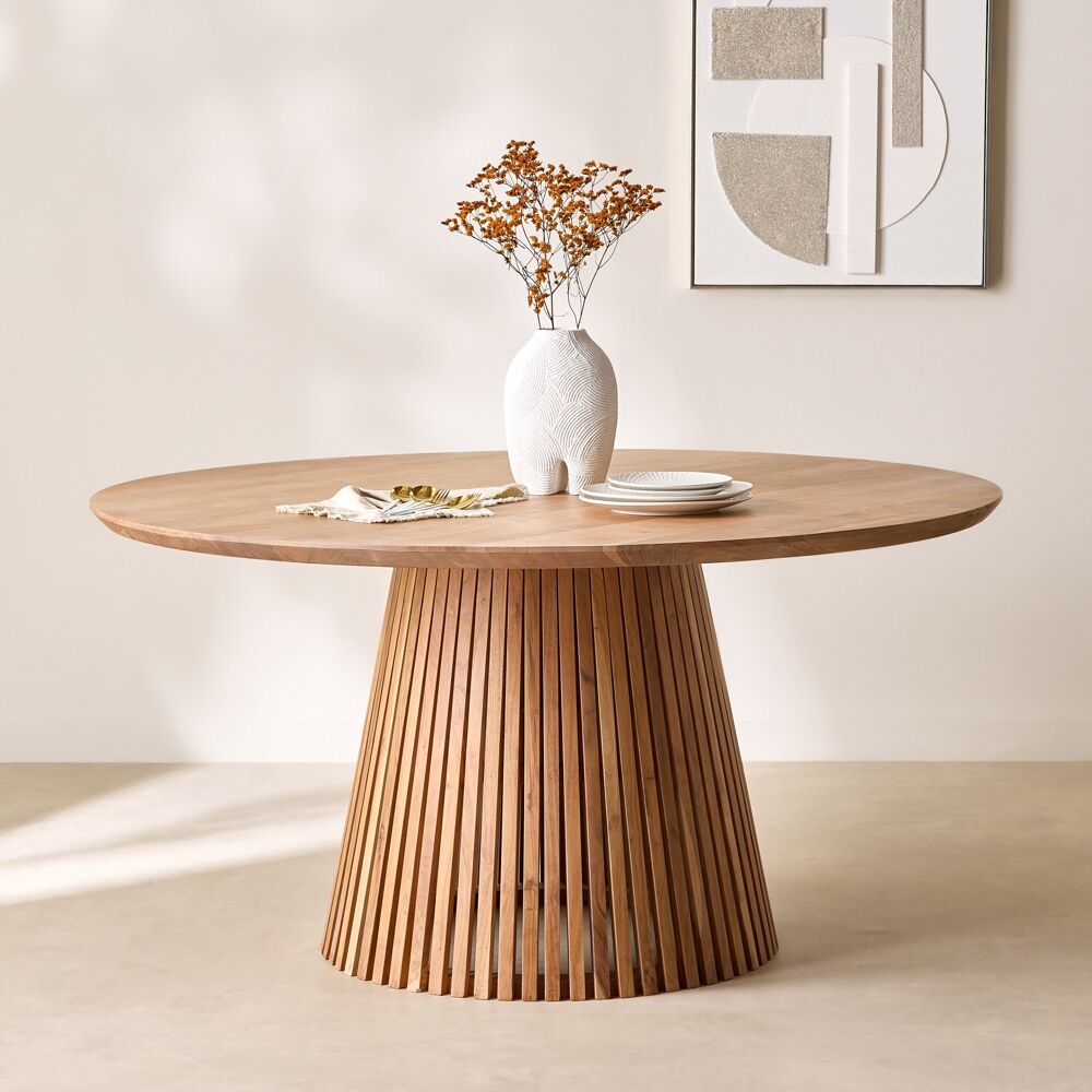Round solid wood dining table