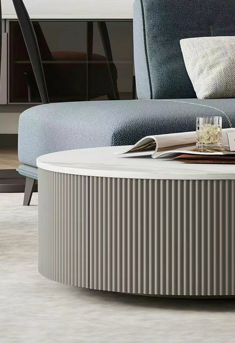 Calzone coffee table, wooden top and gray marble top