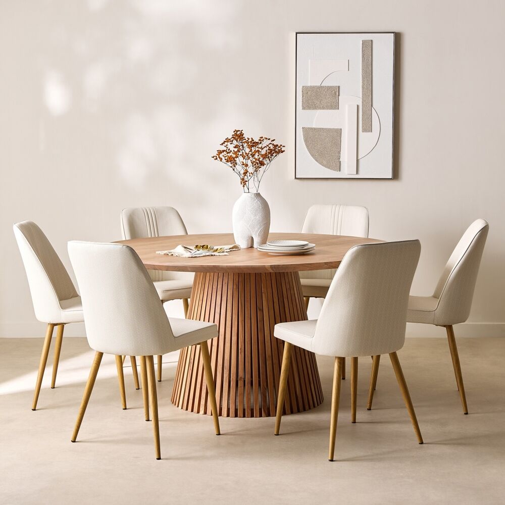 Round solid wood dining table